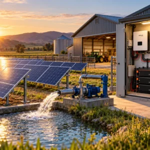 Farm solar array powering water pump