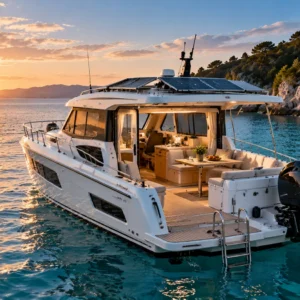 Sailboat with deck solar panels