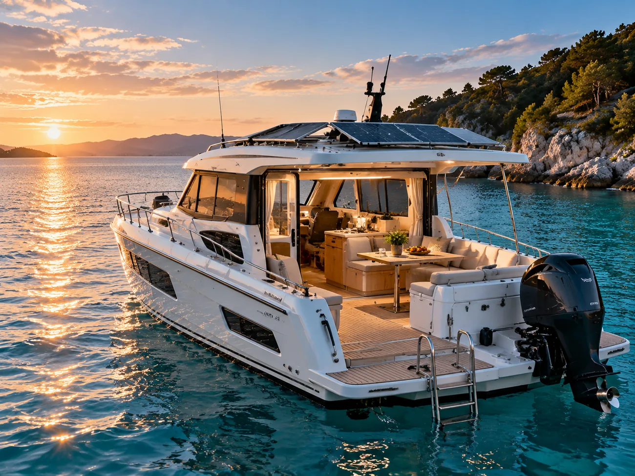 Sailboat with deck solar panels