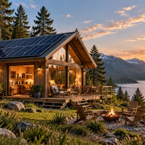 Cabin in the woods with solar array