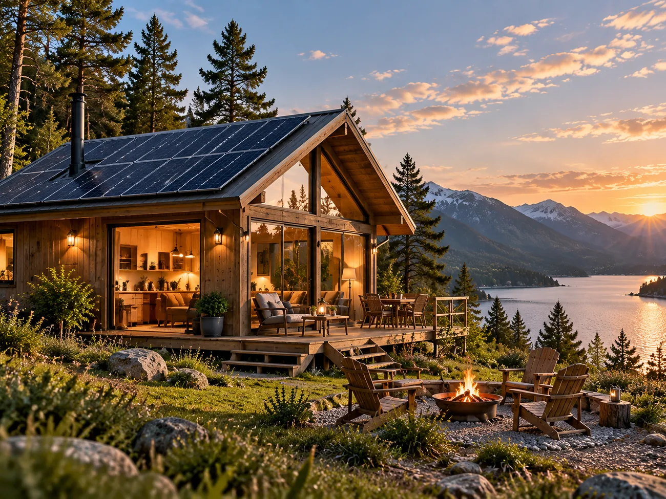 Cabin in the woods with solar array