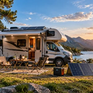 RV van with rooftop solar panels