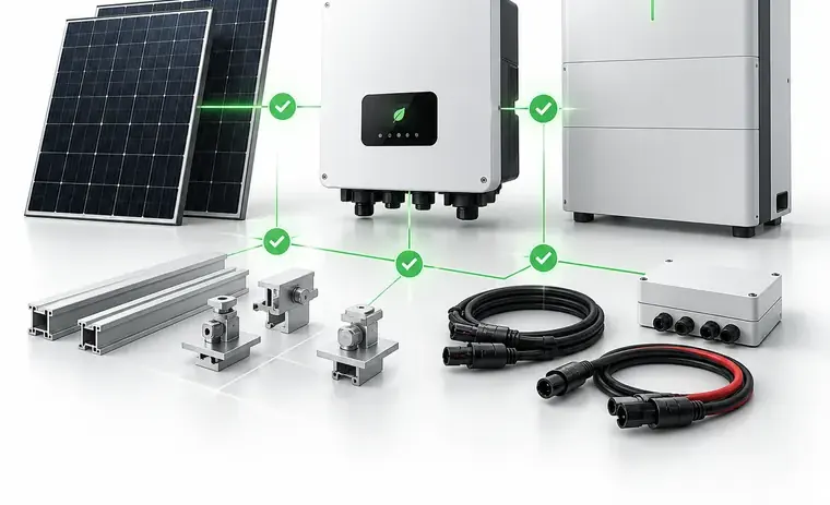 Matched inverter, battery, mounting and cabling set